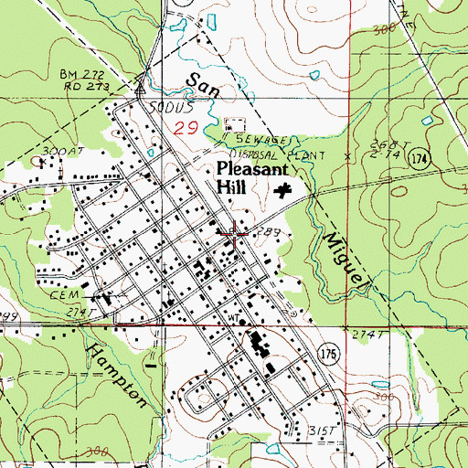 Topographic Map of Pleasant Hill, LA
