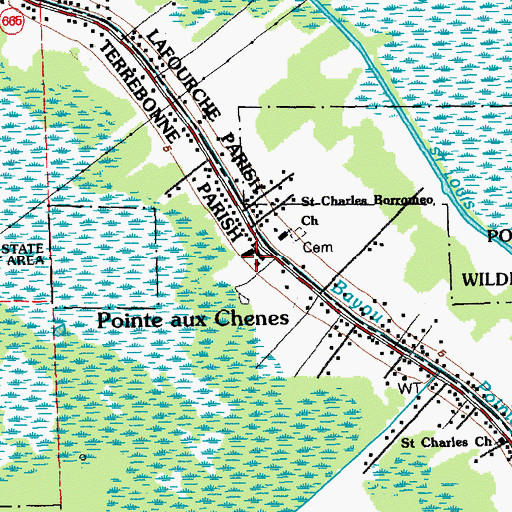 Topographic Map of Pointe - Aux - Chenes Elementary School, LA