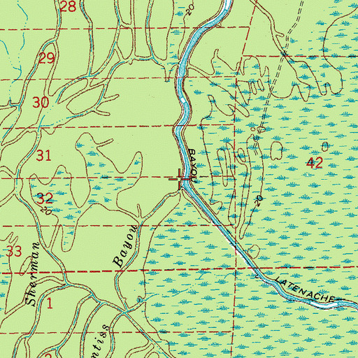 Topographic Map of Prentiss Bayou, LA