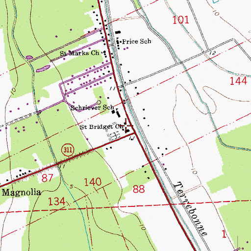 Topographic Map of Saint Bridget Church, LA