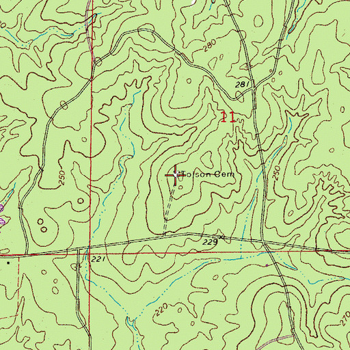 Topographic Map of Tolson Cemetery, AR