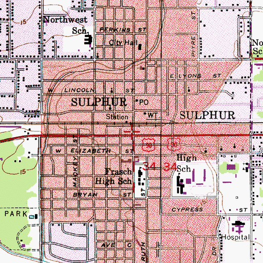 Topographic Map of Sulphur, LA