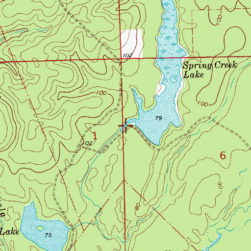 Topographic Map of Spring Creek Lake Dam, LA