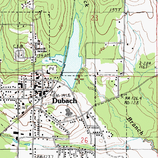 Topographic Map of Lake Dubach Dam, LA