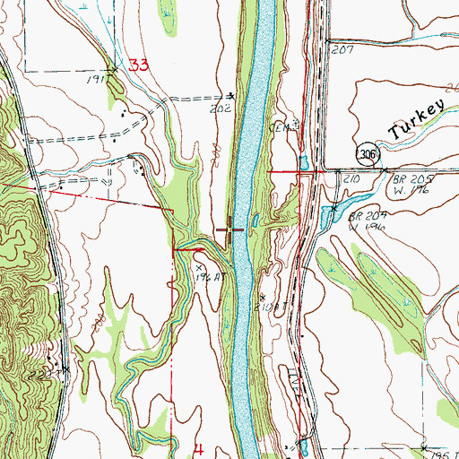 Topographic Map of Turkey Roost Drain, AR