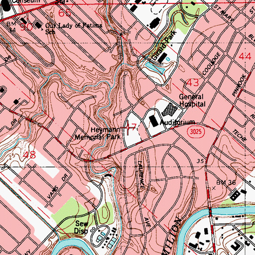 Topographic Map of Heymann Memorial Park, LA