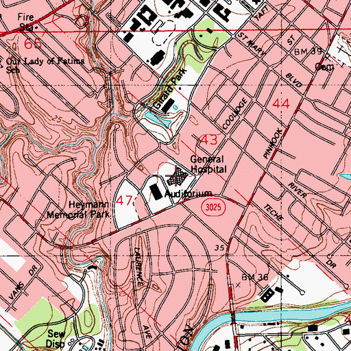 Topographic Map of Lafayette General Medical Center, LA