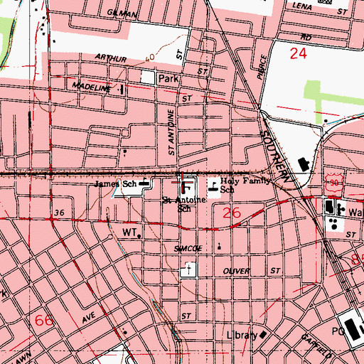 Topographic Map of Saint Antoine Elementary School (historical), LA