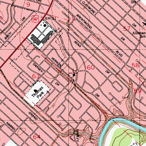 Topographic Map of Episcopal School of Arcadiana Lafayette Campus, LA