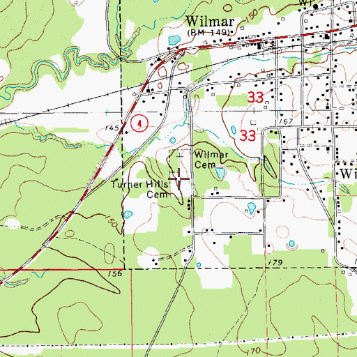 Topographic Map of Turner Hills Cemetery, AR