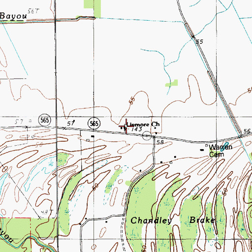 Topographic Map of Lismore Baptist Church, LA