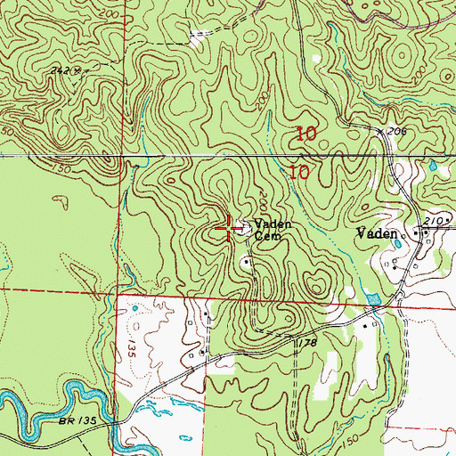 Topographic Map of Vaden Cemetery, AR