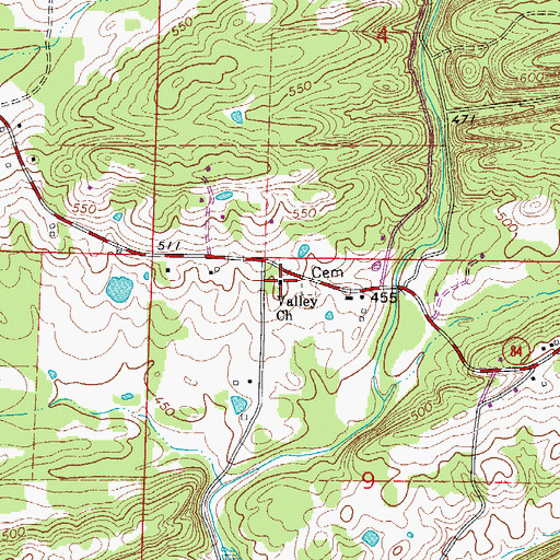 Topographic Map of Valley Church, AR