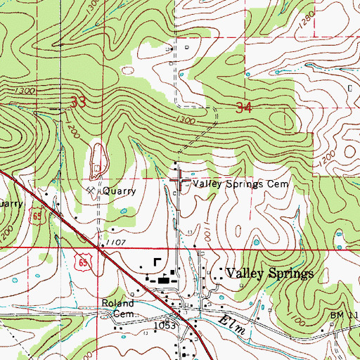 Topographic Map of Valley Springs Cemetery, AR