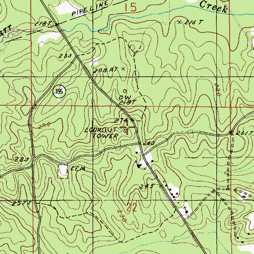 Topographic Map of Vernon Lookout Tower, LA