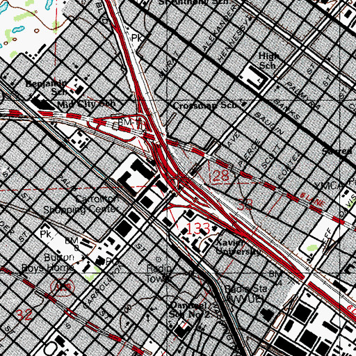 Topographic Map of Interchange 233B, LA