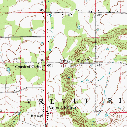 Topographic Map of Velvet Ridge Cemetery, AR