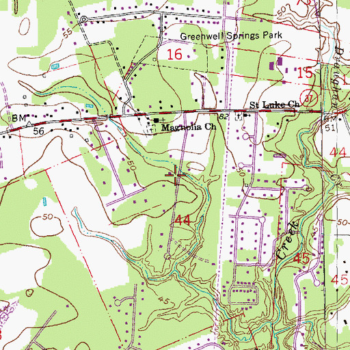 Topographic Map of Oak Cluster, LA