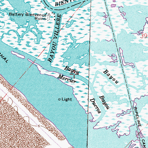 Topographic Map of Bayou Villere, LA