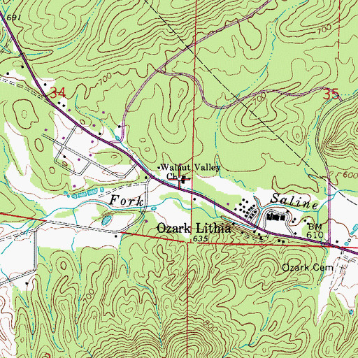 Topographic Map of Walnut Valley Church, AR
