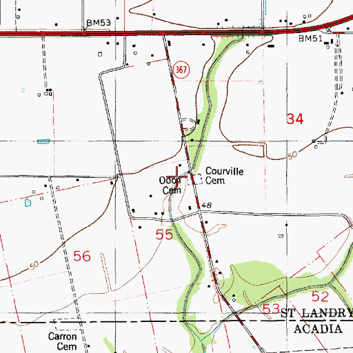 Topographic Map of Courtville Cemetery, LA