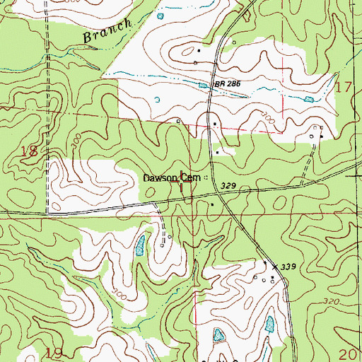 Topographic Map of Dawson Cemetery, LA