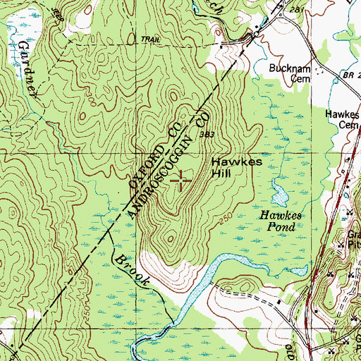 Topographic Map of Hawkes Hill, ME