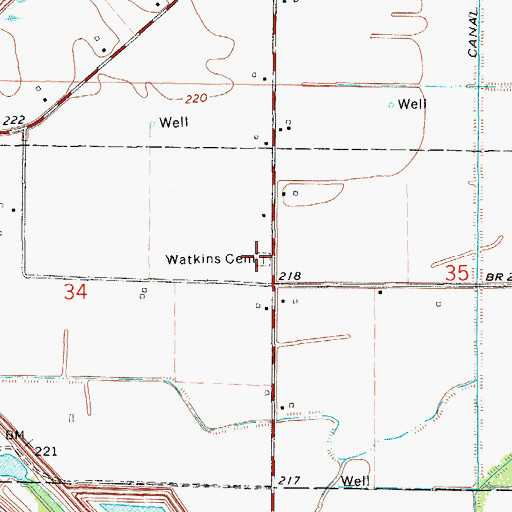 Topographic Map of Watkins Cemetery, AR
