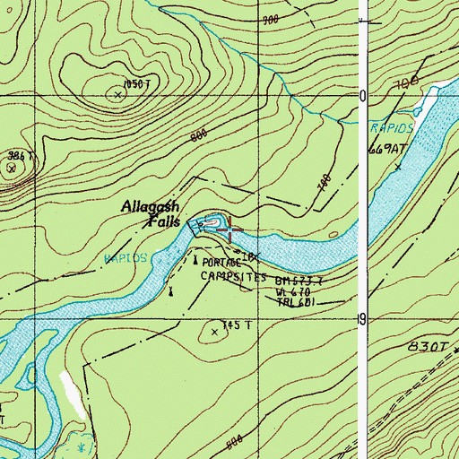 Topographic Map of Allagash Falls, ME