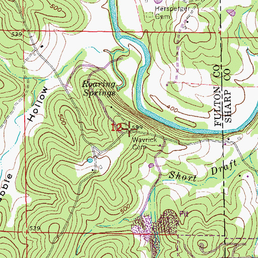 Topographic Map of Wavrick Cemetery, AR
