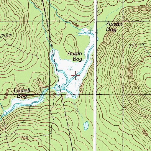 Topographic Map of Austin Bog, ME