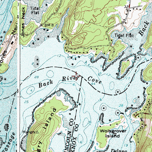 Topographic Map of Back River Cove, ME