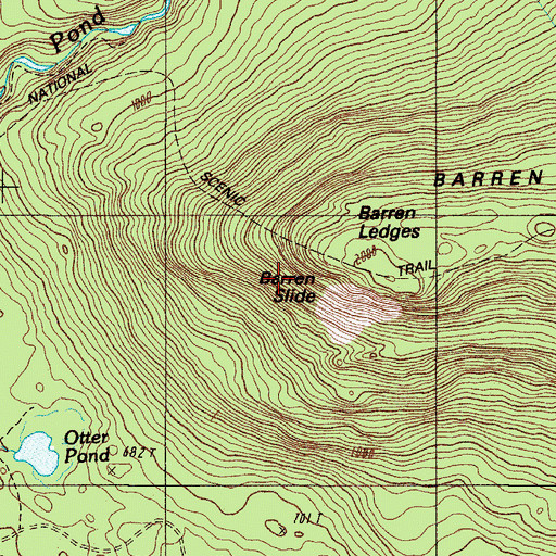 Topographic Map of Barren Slide, ME