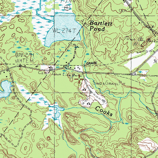 Topographic Map of Bartlett Brook, ME