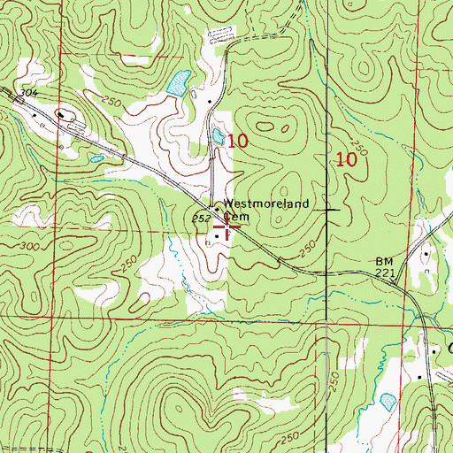 Topographic Map of Westmoreland Cemetery, AR