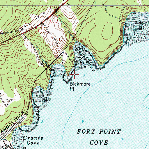Topographic Map of Bickmore Point, ME