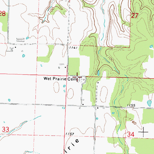 Topographic Map of Wet Prairie Cemetery, AR