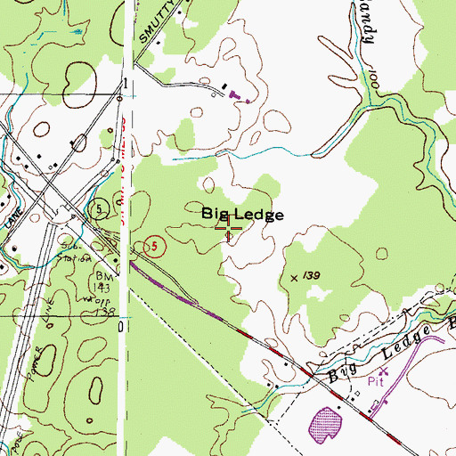 Topographic Map of Big Ledge, ME