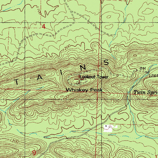 Topographic Map of Whiskey Peak, AR