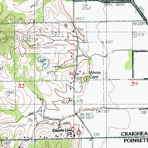 Topographic Map of White Cemetery, AR