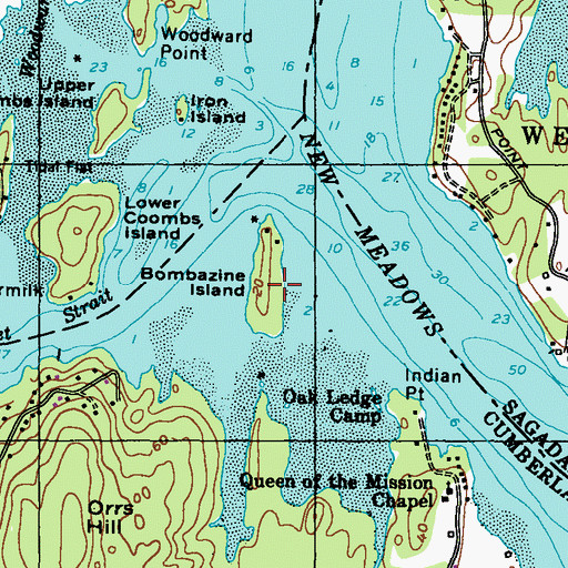 Topographic Map of Bombazine Island, ME
