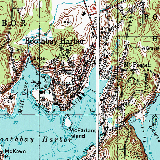 Topographic Map of Boothbay Harbor, ME