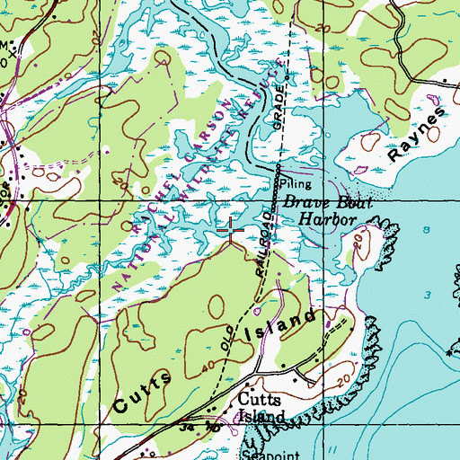Topographic Map of Brave Boat Harbor, ME