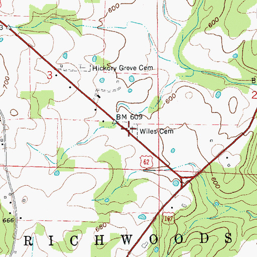 Topographic Map of Wiles Cemetery, AR
