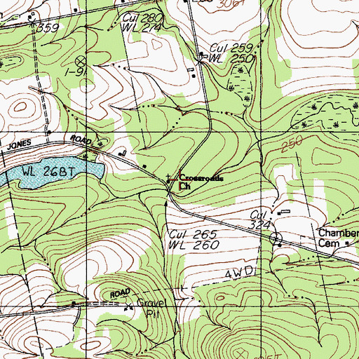 Topographic Map of Crossroads Church, ME