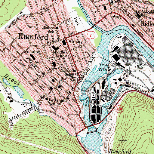 Topographic Map of Chisholm School, ME