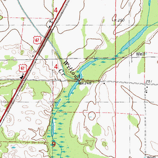 Topographic Map of Willow Creek, AR