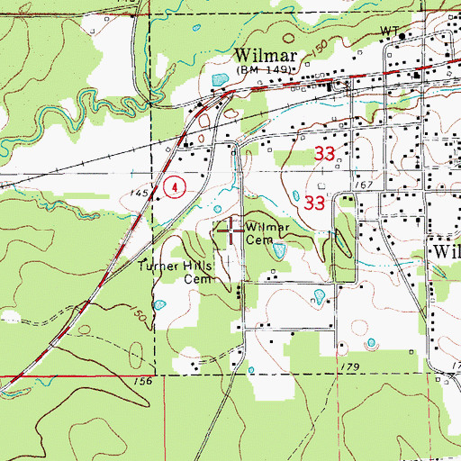 Topographic Map of Wilmar Cemetery, AR