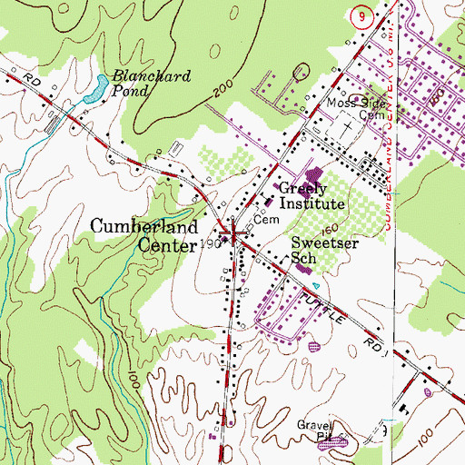Topographic Map of Cumberland Center, ME
