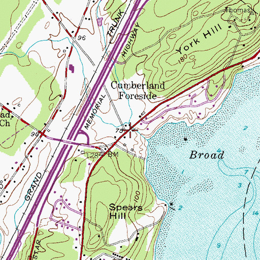 Topographic Map of Cumberland Foreside, ME